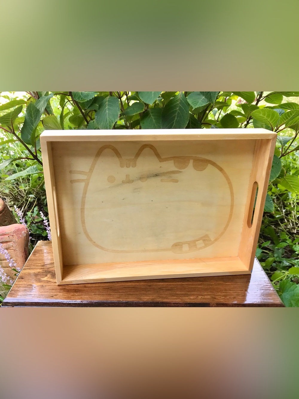 *Flaw PUSHEEN Cat Wooden 8.5 X 12” Handle Tray Subscription Box Item